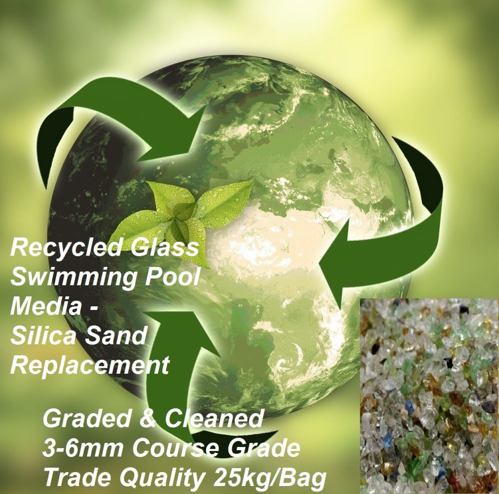 Recycled Glass Swimming Pool Media 3/6mm Course grade 25kg bags Silica