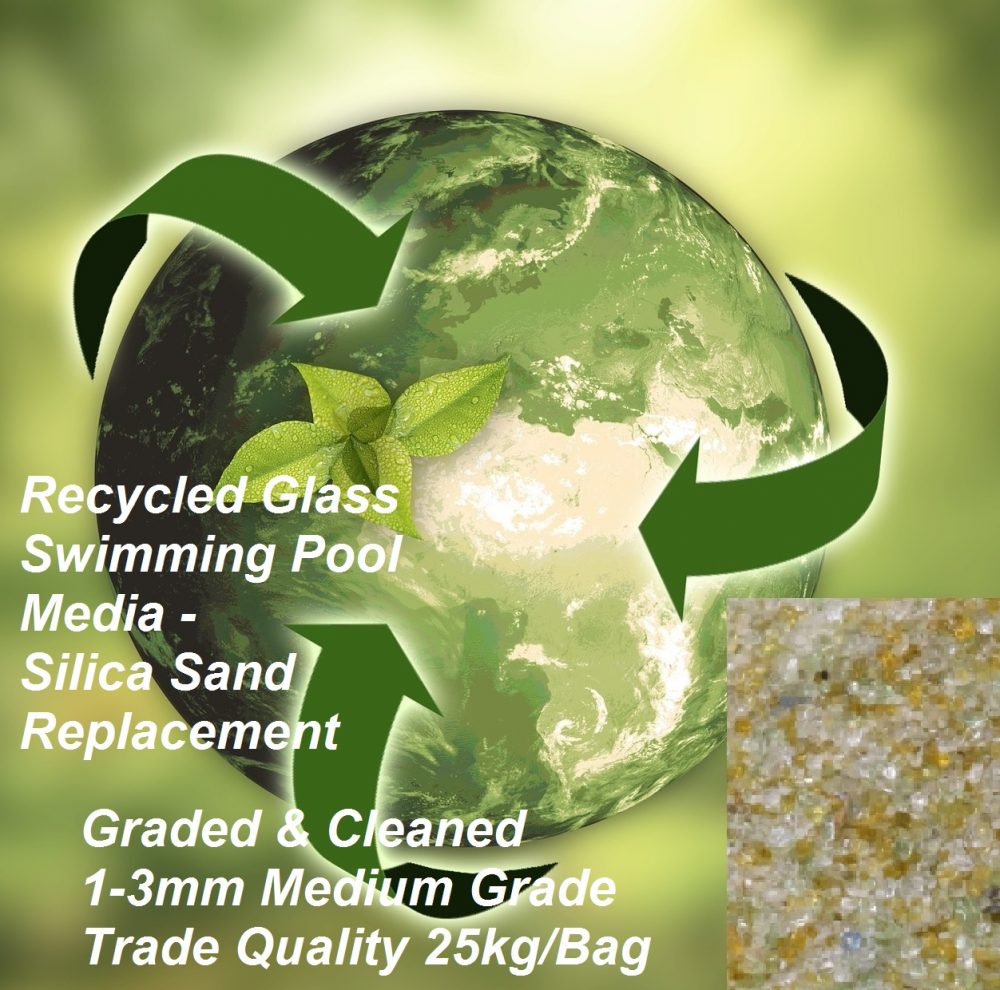 Recycled Glass Swimming Pool Media 1/3mm Course grade 25kg bags Quality Silica Sand Replacement
